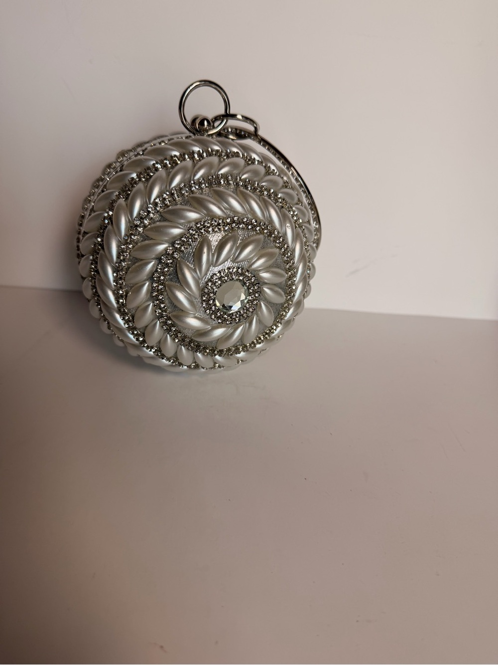 Silver Embellished Mirror Keychain Card Holder